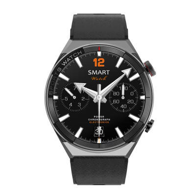 Smart Watch DT3 Mate fekete színű okosóra forgatható funkciógombbal - gumi + ajándék barna bőrszíj